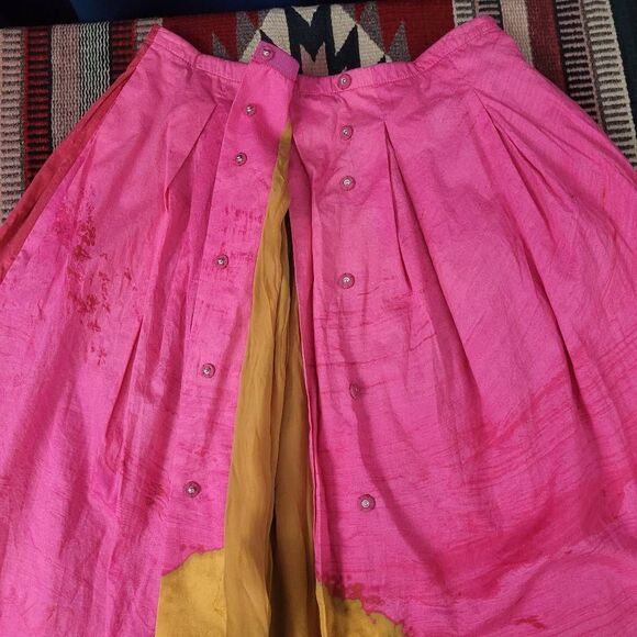 Piazza Sempione Circle A-line Skirt Sz 38‎ US 2 Pink Watercolor Snap Front Artsy - Picture 3 of 7